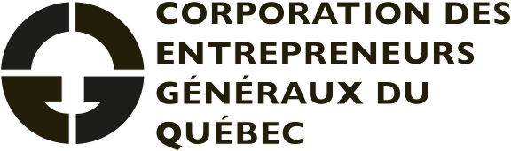 Logo de la Corporation des Entrepreneurs Généraux du Québec (CEGQ) comportant un symbole circulaire stylisé formé de quatre segments entrelacés, accompagné du nom de l'organisme en lettres majuscules et grasses à droite.